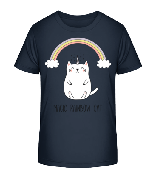 Magic Rainbow Cat - Kid's Bio T-Shirt Stanley Stella - Navy - Front