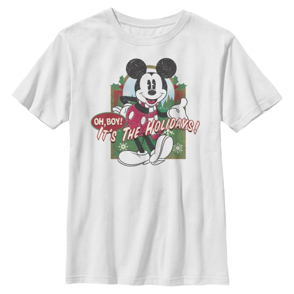 Disney Classics - Mickey Mouse - Mickey Mouse Vintage Holiday Mickey - Christmas - Kids T-Shirt - White - Front