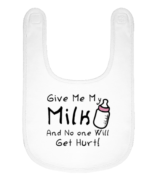 Give Me My Milk - Organic Baby Bib - White - Front
