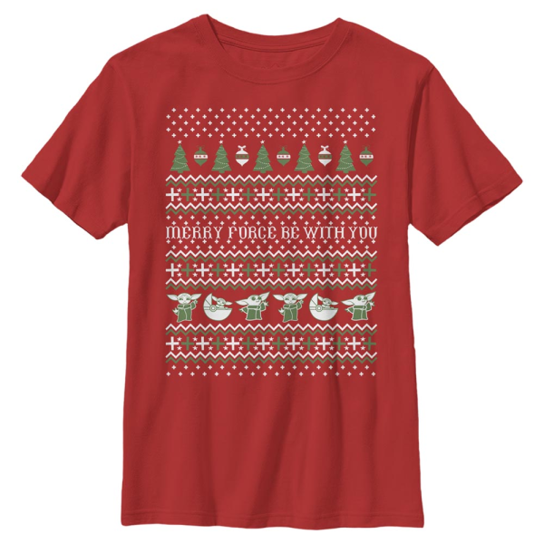 Star Wars - The Mandalorian - The Child Ugly Sweater - Christmas - Kids T-Shirt - Red - Front