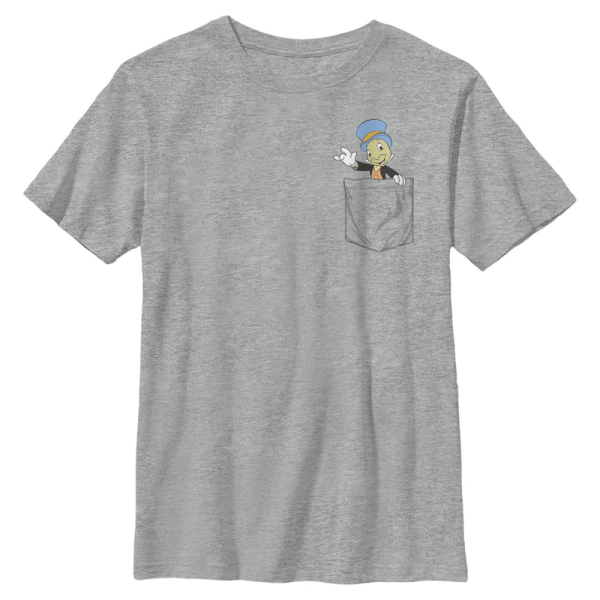 Disney - Pinocchio - Jiminy Cricket Jiminy Pocket - Kids T-Shirt - Heather grey - Front