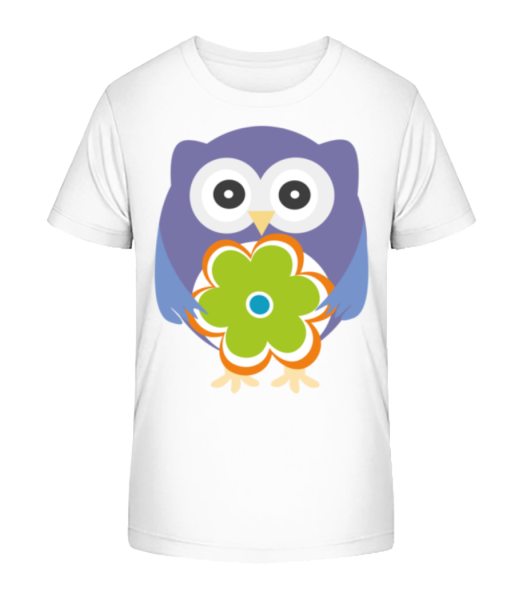 Cute Owl With Flower - Kid's Bio T-Shirt Stanley Stella - White - Front