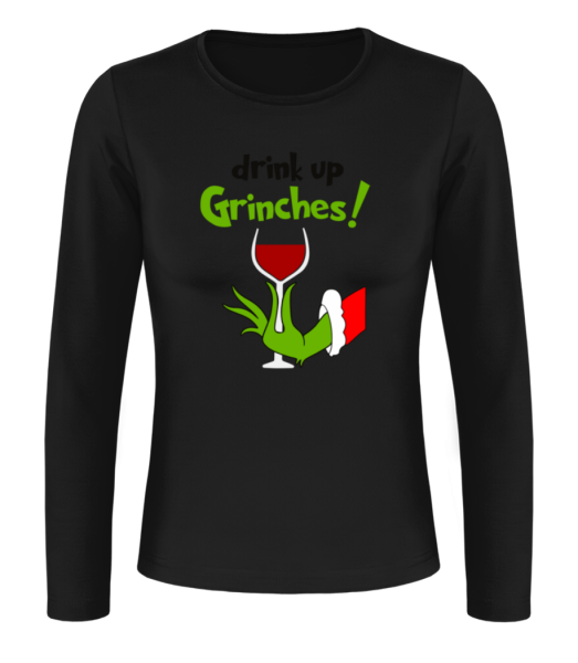 Drink Up Grinches! - Women's Basic Longsleeve - Black - Front