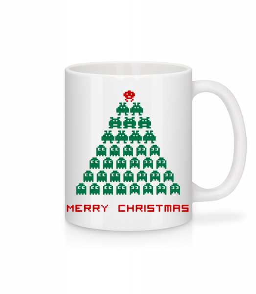 Merry Christmas Pixel Monster - Mug - White - Vorn
