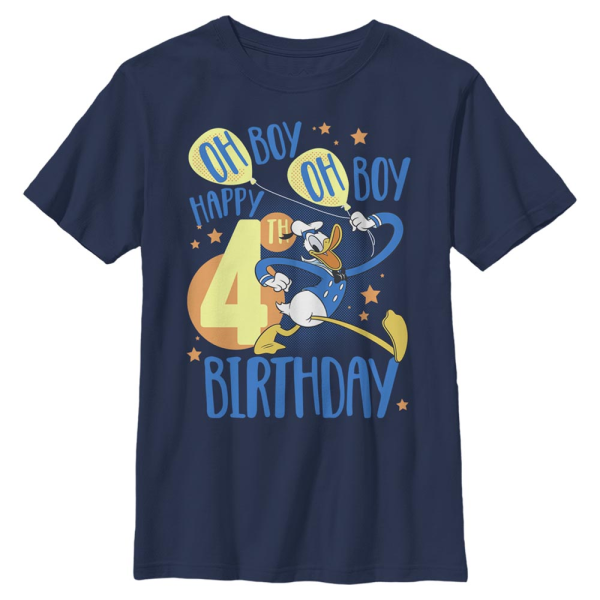 Disney Classics - Mickey Mouse - Donald Duck 4th Bday - Kids T-Shirt - Navy - Front