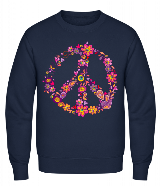 Peace Sign Flowers - Classic Set-In Sweatshirt - Navy - Vorn