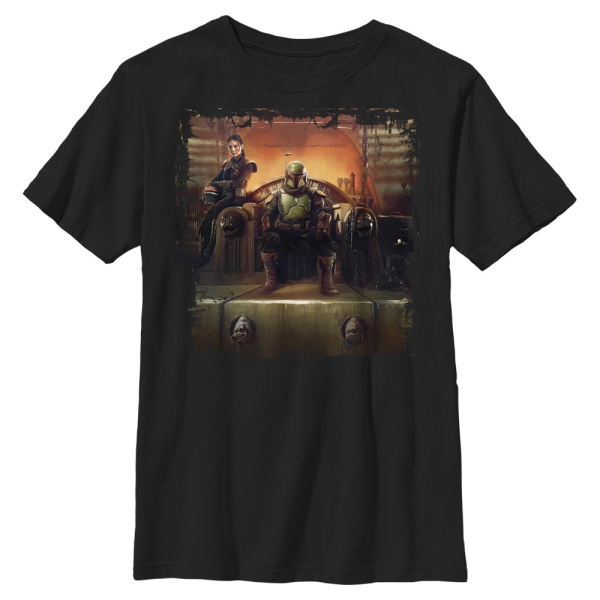 Star Wars - Book of Boba Fett - Skupina Boba Painterly Throne - Kids T-Shirt - Black - Front