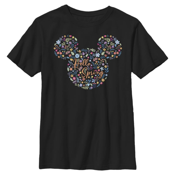 Disney - Mickey Mouse - Mickey Floral Ears - Kids T-Shirt - Black - Front