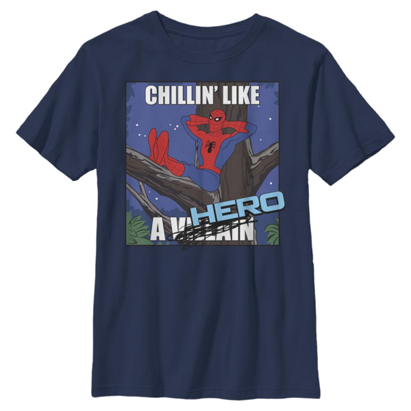 Marvel - Spider-Man - Spider-Man Chillin Hero - Kids T-Shirt - Navy - Front
