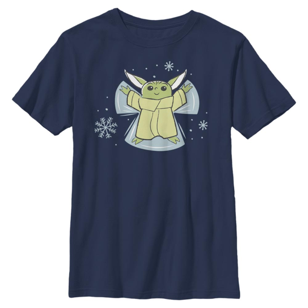 Star Wars - The Mandalorian - The Child Snow Angel - Christmas - Kids T-Shirt - Navy - Front