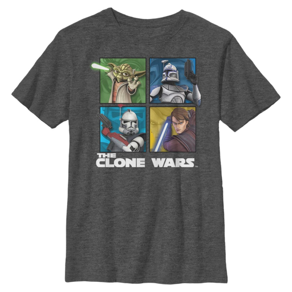Star Wars - The Clone Wars - Skupina Panel Four - Kids T-Shirt - Heather anthracite - Front