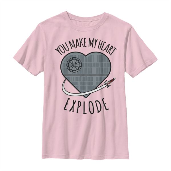 Star Wars - Death Star Heart Explode - Valentine's Day - Kids T-Shirt - Pink - Front