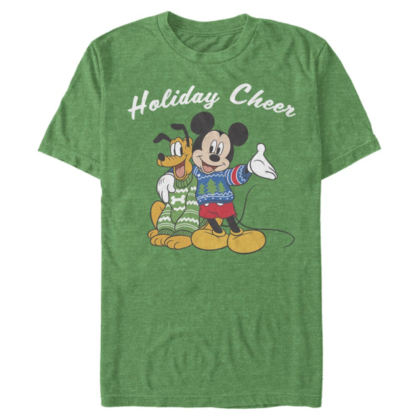 Disney Classics - Mickey Mouse - Mickey & Pluto Duo Cheer - Christmas - Men's T-Shirt - Heather green - Front
