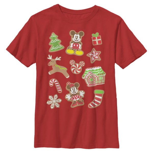Disney Classics - Mickey Mouse - Mickey & Minnie Gingerbread Mouses - Christmas - Kids T-Shirt - Red - Front