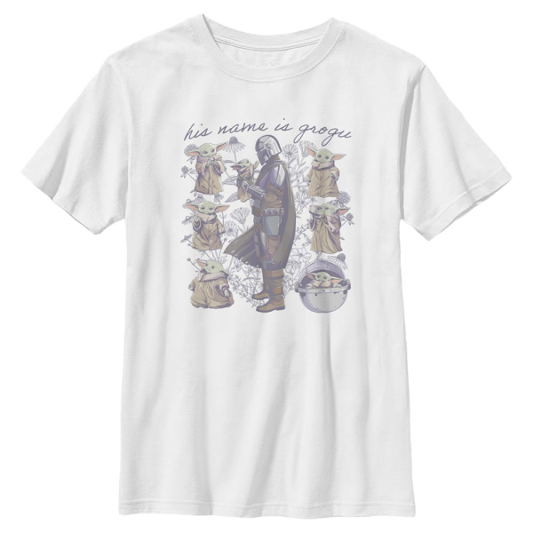 Star Wars - The Mandalorian - Mando & Child Grogu Floral - Kids T-Shirt - White - Front