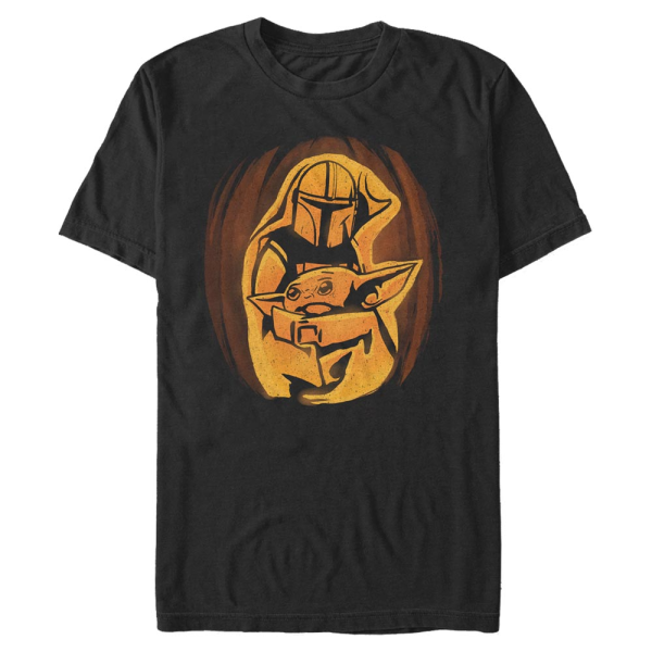 Star Wars - The Mandalorian - Mandalorian & the Child Mando Child Pumpkin - Halloween - Men's T-Shirt - Black - Front