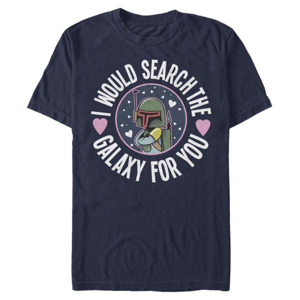 Star Wars - Boba Fett Search The Galaxy - Valentine's Day - Men's T-Shirt - Navy - Front