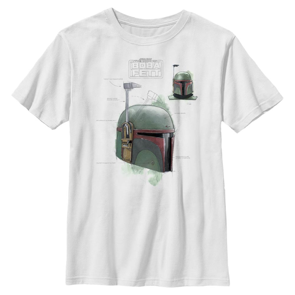 Star Wars - Book of Boba Fett - Boba Fett Helmet Schematic Painted - Kids T-Shirt - White - Front