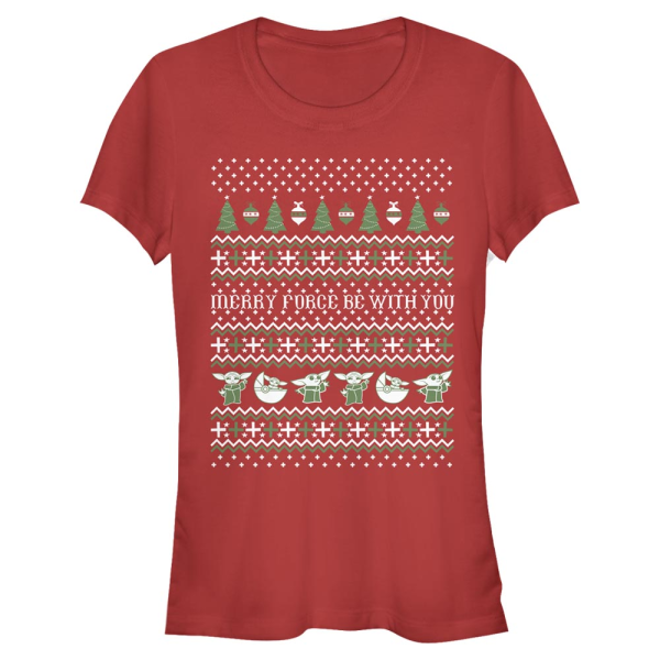 Star Wars - The Mandalorian - The Child Ugly Sweater - Christmas - Women's T-Shirt - Red - Front