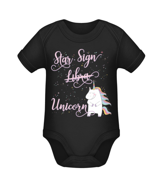 Star Sign Unicorn Libra - Organic Baby Body - Black - Front