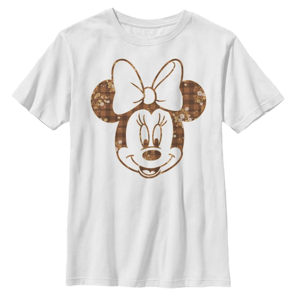 Disney - Mickey Mouse - Minnie Mouse Fall Floral Plaid - Kids T-Shirt - White - Front