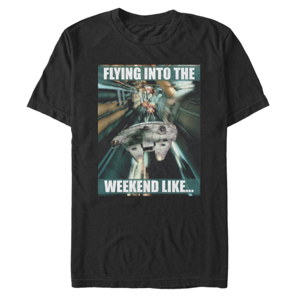 Star Wars - Millennium Falcon Flying Into The Weekend - Men's T-Shirt - Black - Front