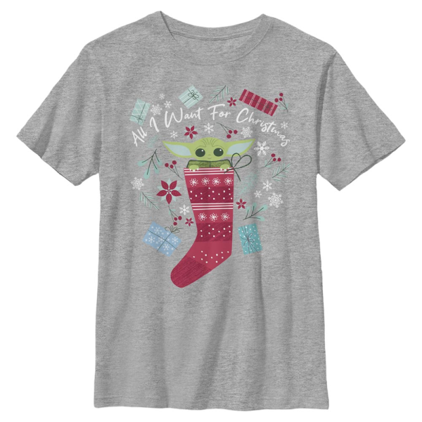 Star Wars - The Mandalorian - The Child All I Want For Christmas - Christmas - Kids T-Shirt - Heather grey - Front