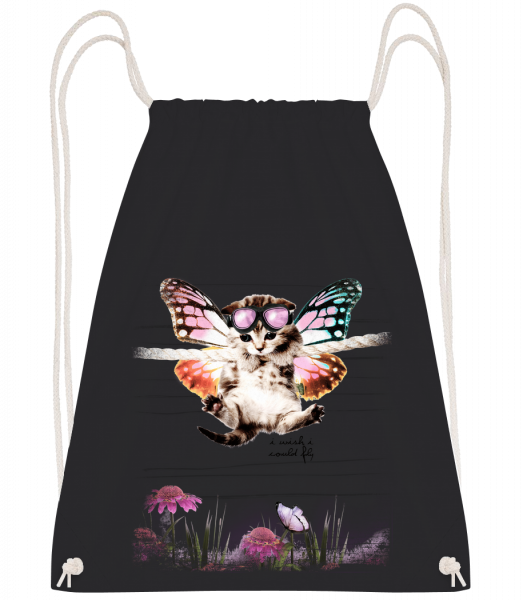 Butterfly Cat - Drawstring Backpack - Black - Vorn