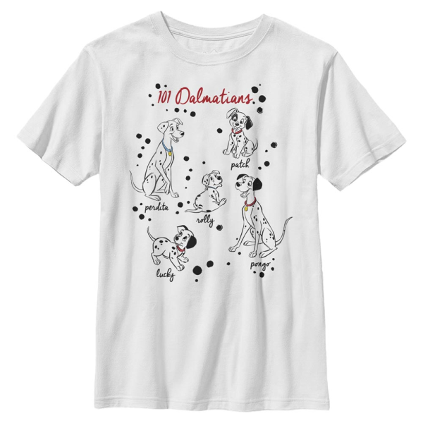 Disney Classics - 101 Dalmatians - Skupina Puppy Names - Kids T-Shirt - White - Front