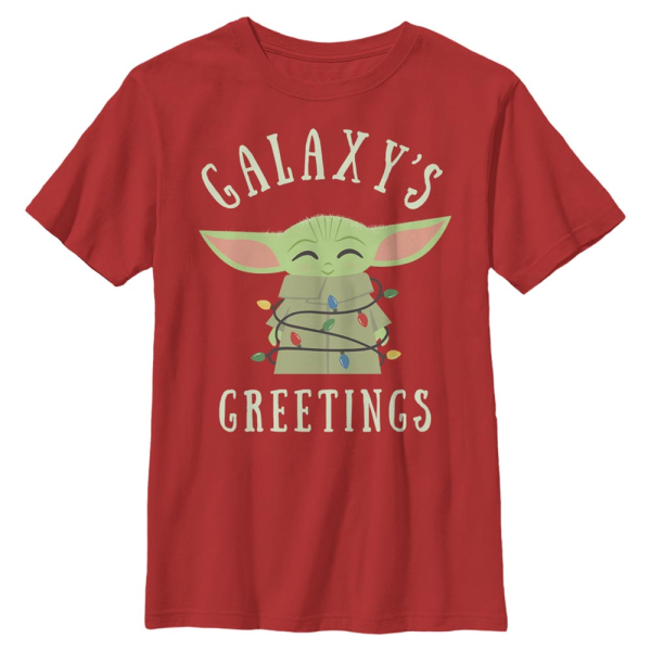 Star Wars - The Mandalorian - The Child Christmas Lights - Christmas - Kids T-Shirt - Red - Front