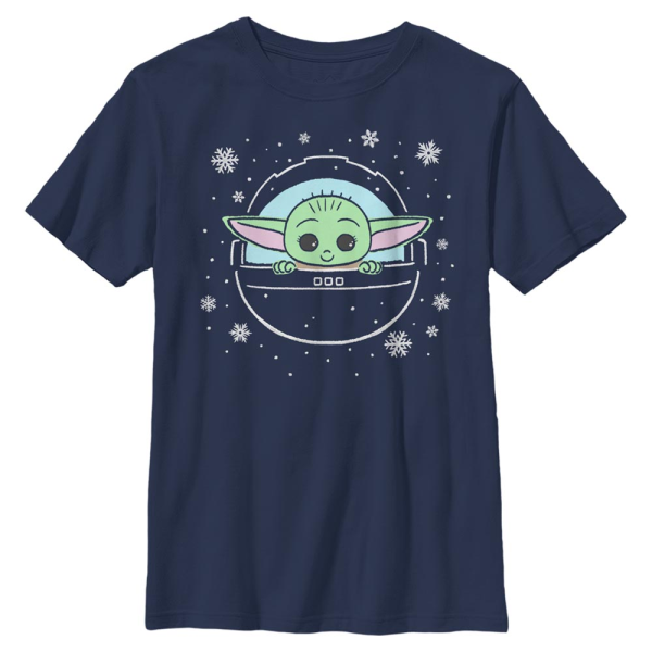 Star Wars - The Mandalorian - The Child Snow Child - Christmas - Kids T-Shirt - Navy - Front