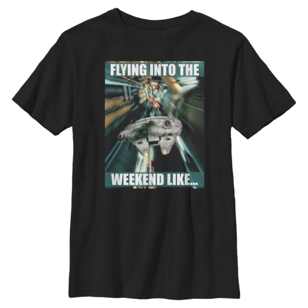 Star Wars - Millennium Falcon Flying Into The Weekend - Kids T-Shirt - Black - Front