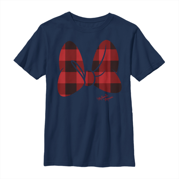 Disney Classics - Mickey Mouse - Minnie Mouse Plaid Bow - Kids T-Shirt - Navy - Front