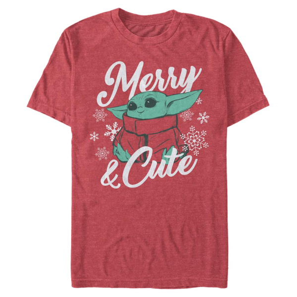 Star Wars - The Mandalorian - The Child Merry and Cute - Christmas - Men's T-Shirt - Heather red - Front