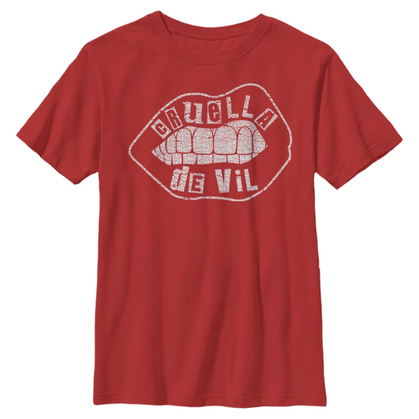 Disney Classics - Cruella - Logo Lip Embroidery - Kids T-Shirt - Red - Front