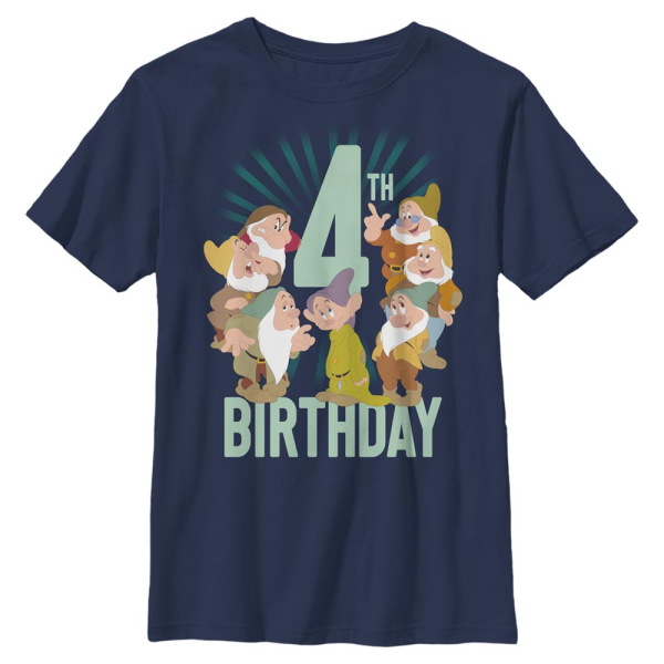 Disney - Snow White - Skupina Dwarves Fourth Bday - Kids T-Shirt - Navy - Front