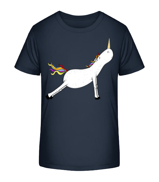 Stretched Yoga Unicorn - Kid's Bio T-Shirt Stanley Stella - Navy - Front