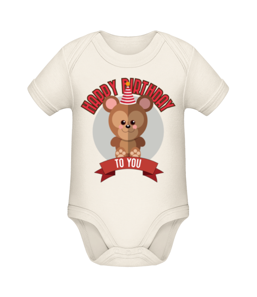 Happy Birthday To You Monkey - Organic Baby Body - Cream - Front