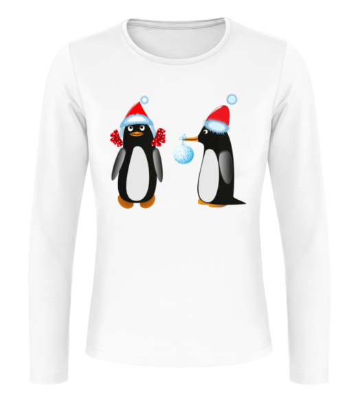 Penguin At Christmas 3 - Women's Basic Longsleeve - White - Front