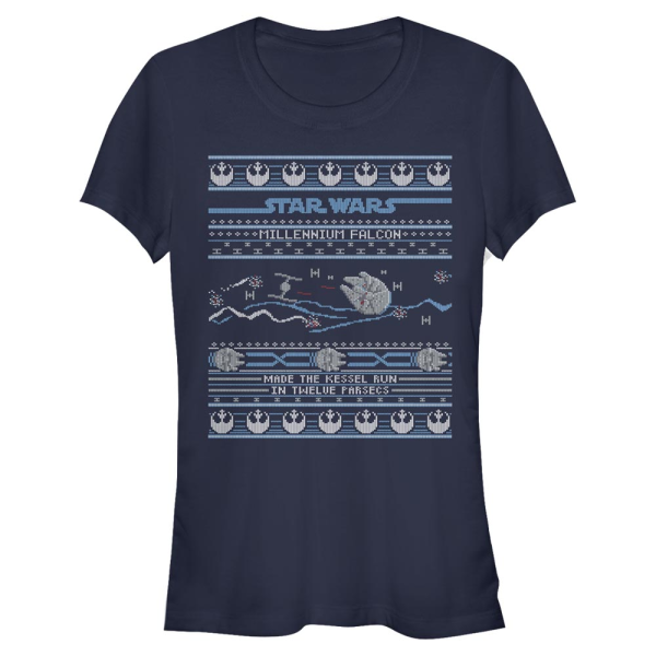 Star Wars - Millennium Falcon Falcon Attack Ugly Sweater - Christmas - Women's T-Shirt - Navy - Front