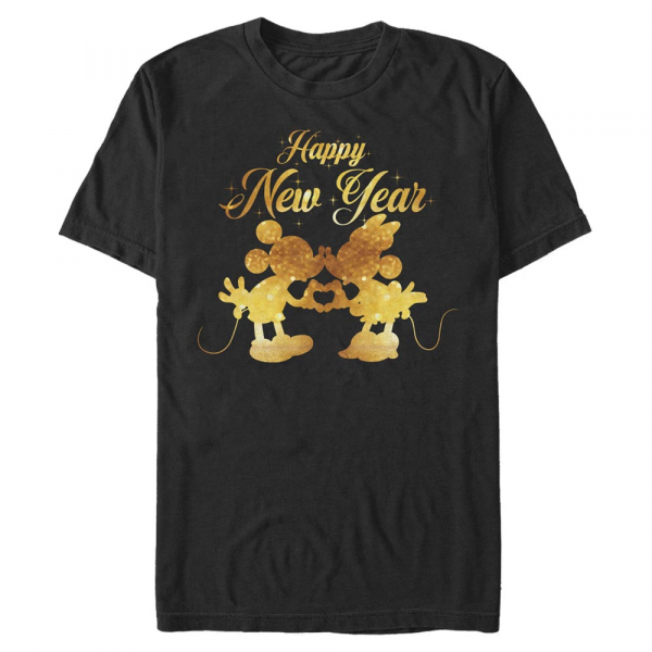 Disney Classics - Mickey Mouse - Mickey & Minnie Mickey and Minnie Kissing - New Year - Men's T-Shirt - Black - Front