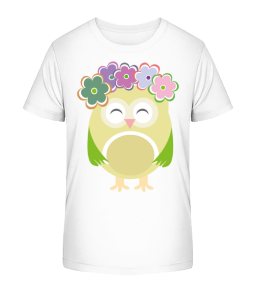 Cute Owl With Flowers - Kid's Bio T-Shirt Stanley Stella - White - Front