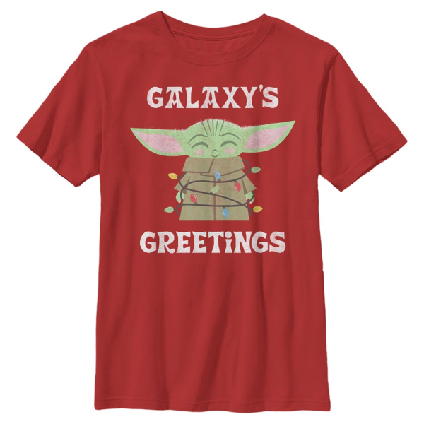 Star Wars - The Mandalorian - The Child Galaxys Greetings - Christmas - Kids T-Shirt - Red - Front
