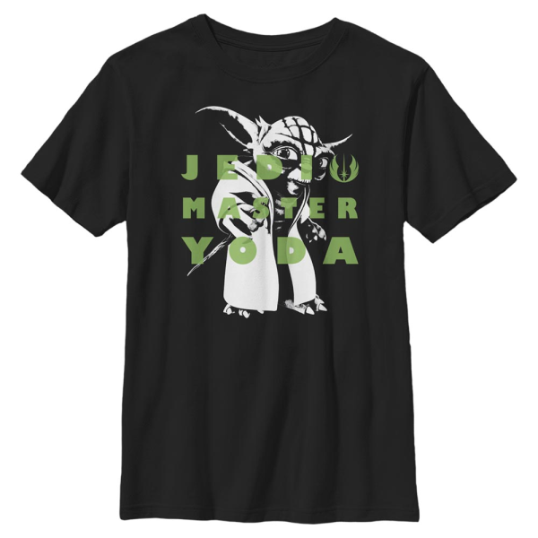 Star Wars - The Clone Wars - Yoda Text - Kids T-Shirt - Black - Front
