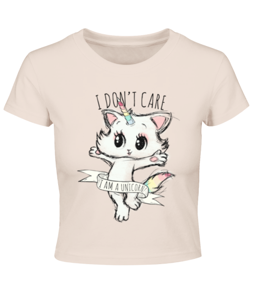 I Dont Care Unicorn - Crop T-Shirt - Pink - Front