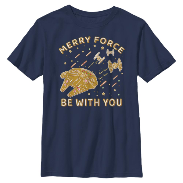 Star Wars - Millennium Falcon Gingerbread Falcon - Christmas - Kids T-Shirt - Navy - Front