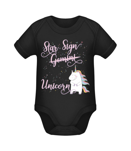 Star Sign Unicorn Gemini - Organic Baby Body - Black - Front