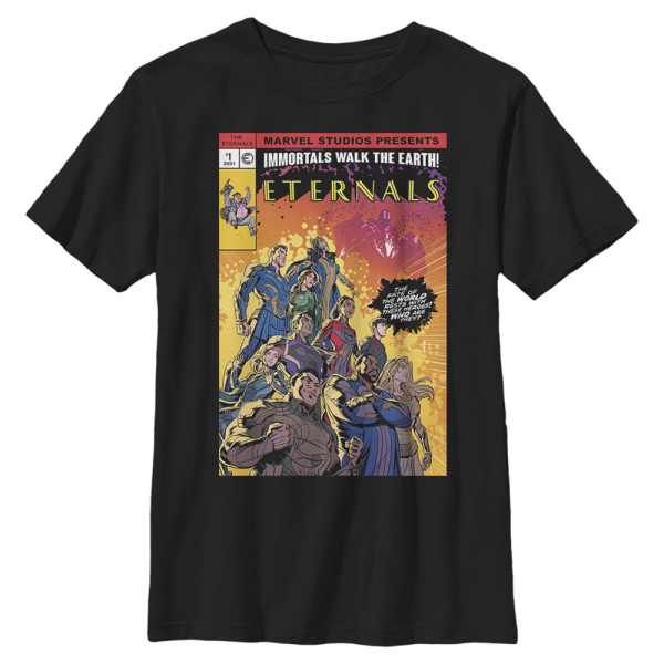 Marvel - Eternals - Group Shot Halftone Cover - Kids T-Shirt - Black - Front