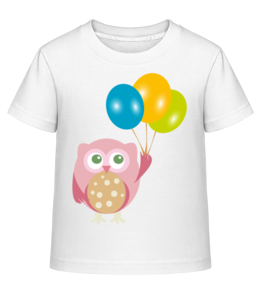 Cute Owl With Balloons - Kid's Shirtinator T-Shirt - White - Front